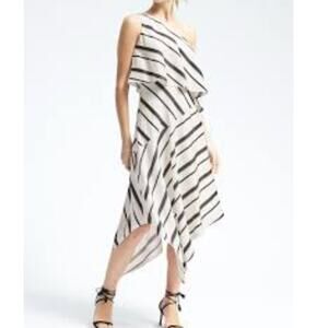 NWT Banana Republic One Shoulder, Asymmetrical Dress, Black & White Stripe, sz 2
